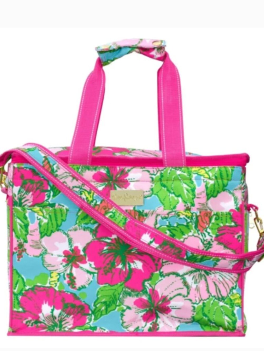 LILLY PULITZER Big Flirt Pink Tropical Hibiscus Insulated Cooler Tote Bag
